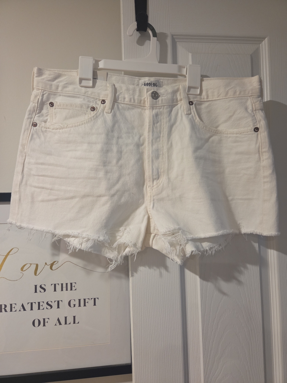 Agolde Parker White Denim Cut Off Shorts, Size 31